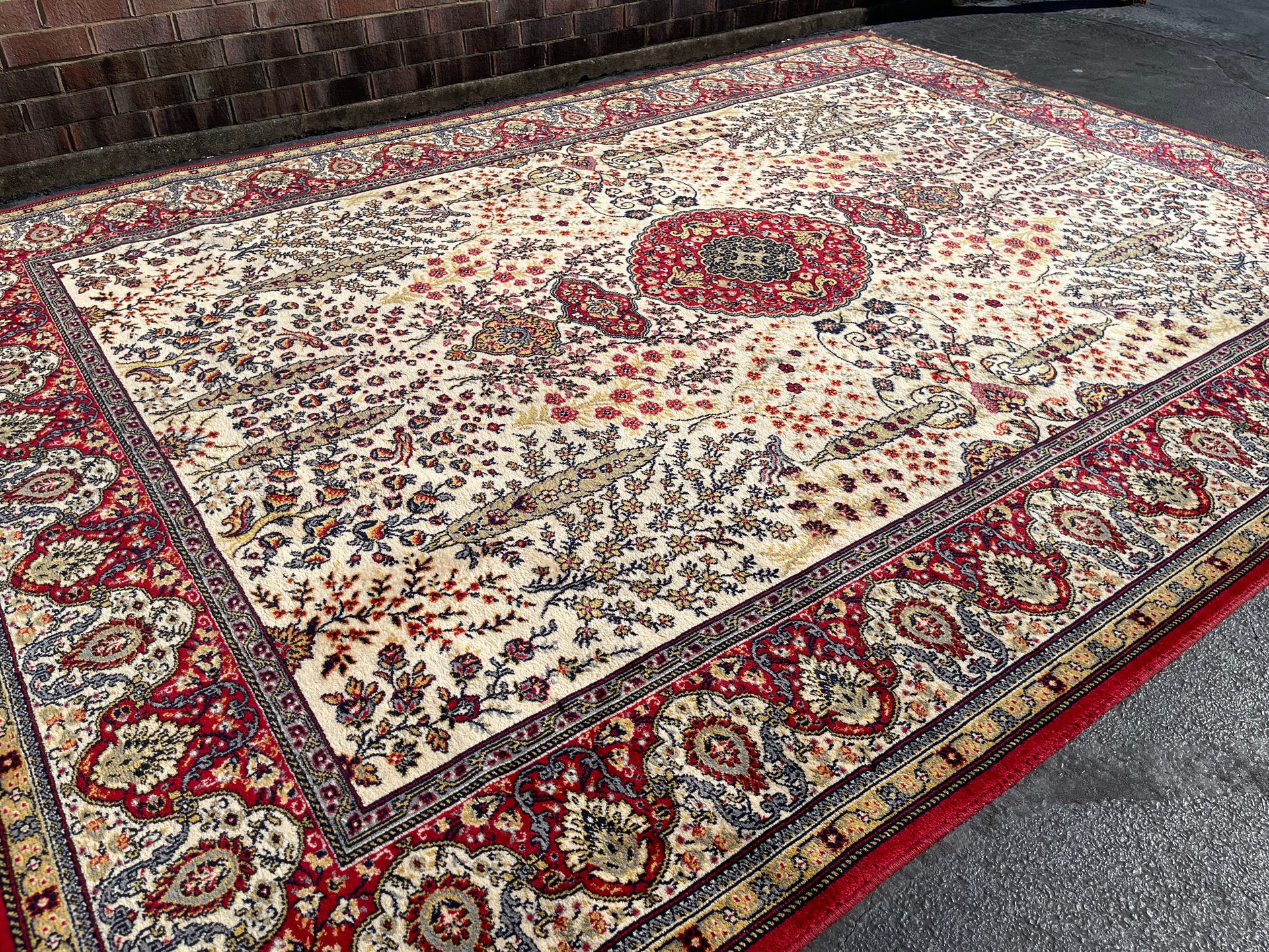 Vintage Large Oriental Machine Woven Wool Rug