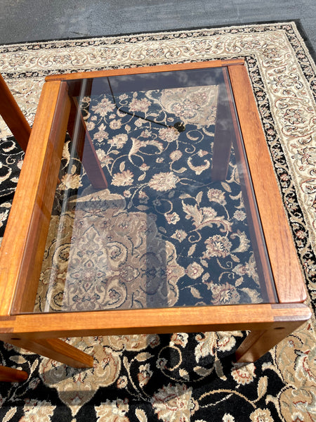 Danish Modern Teak Smoked Glass Nesting Tables