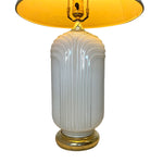 Art Deco Revival White Glass and Brass Table Lamp