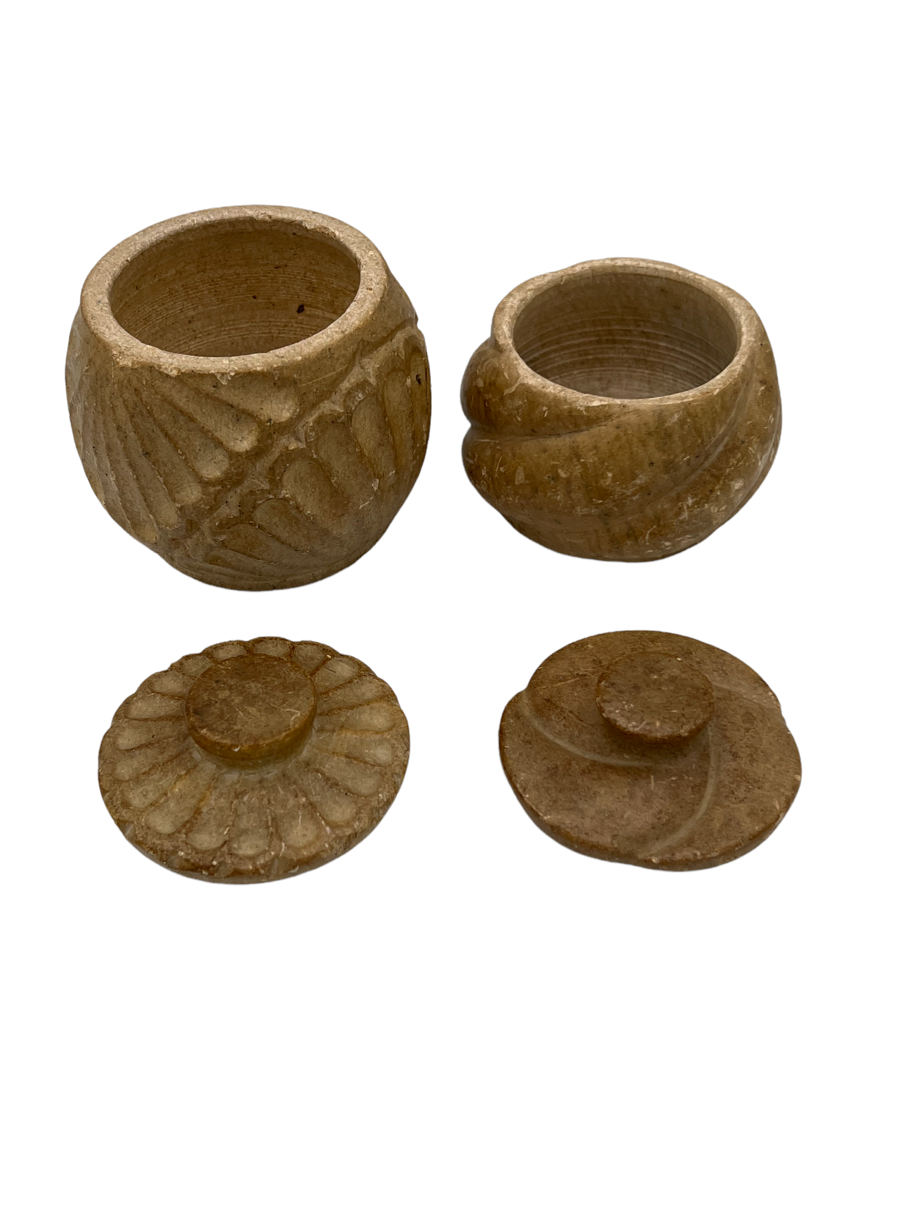 Vintage Hand Carved Stone Lidded Jars