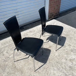 Postmodern Italian Leather and Chrome Dining Chairs by Arper