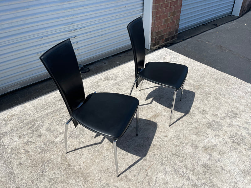 Postmodern Italian Leather and Chrome Dining Chairs by Arper